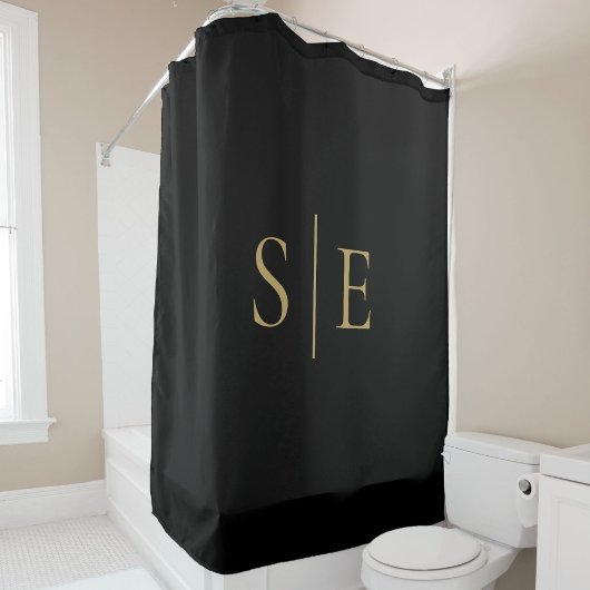 Zwart en goud elegant monogram minimalistisch douchegordijn