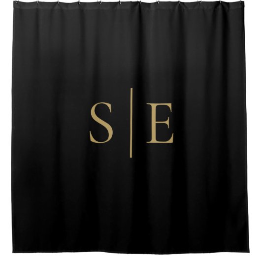 Zwart en goud elegant monogram minimalistisch douchegordijn (Voorkant)