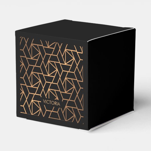 Zwart en goud elegant patroon bedankdoosjes (Achterkant)