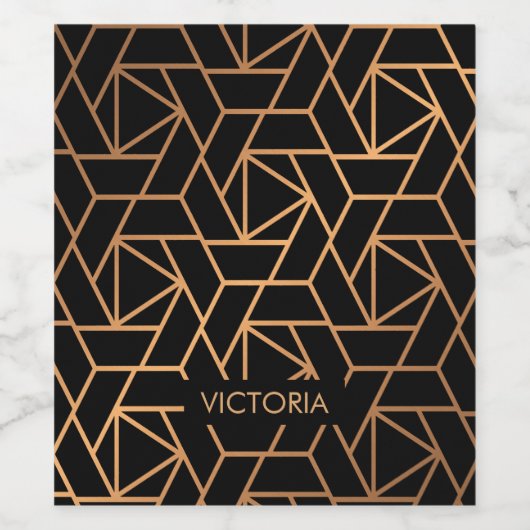 Zwart en goud elegant patroon wijn etiket (Enkel label)