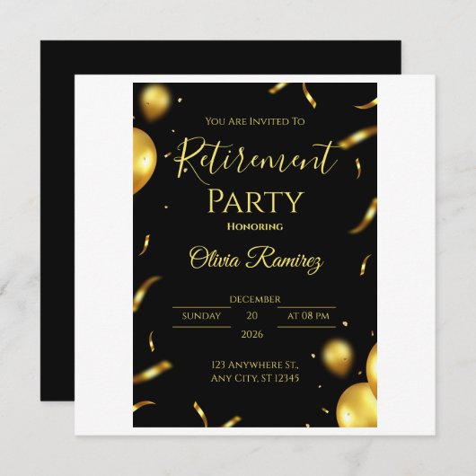 Zwart en goud Elegant pensioen Bedankkaart (Voorkant / Achterkant)