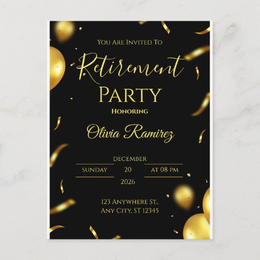 Zwart en goud Elegant pensioen Briefkaart (Voorkant)