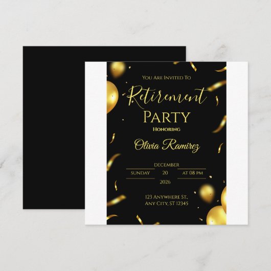 Zwart en goud Elegant pensioen Save The Date (Voorkant / Achterkant)