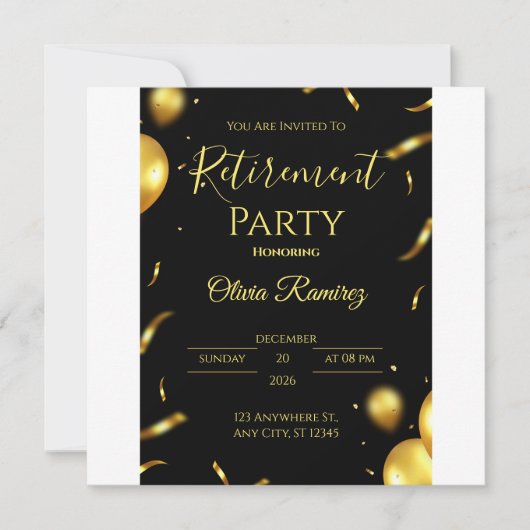 Zwart en goud Elegant pensioen Save The Date (Voorkant)