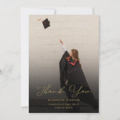 Zwart en goud Elegant Photo Script Afstuderen Bedankkaart (Voorkant)