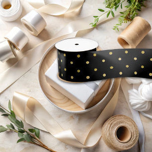Zwart en goud Elegant Polka Dots Patroon Satijnen Lint