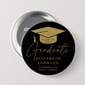 Zwart en goud Elegant Script Afstuderen Ronde Button 7,6 Cm (Voorkant /achterkant)