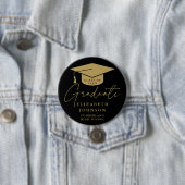 Zwart en goud Elegant Script Afstuderen Ronde Button 7,6 Cm (In situ)