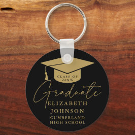 Zwart en goud Elegant Script Afstuderen Sleutelhanger