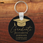 Zwart en goud Elegant Script Afstuderen Sleutelhanger (Voorkant)