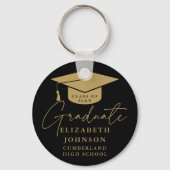 Zwart en goud Elegant Script Afstuderen Sleutelhanger (Achterkant)