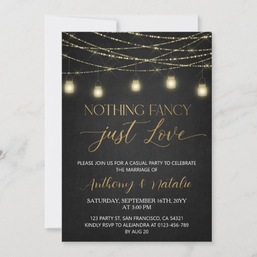 Zwart en Goud Elegant Script Elopement Bruiloft Kaart (Voorkant)
