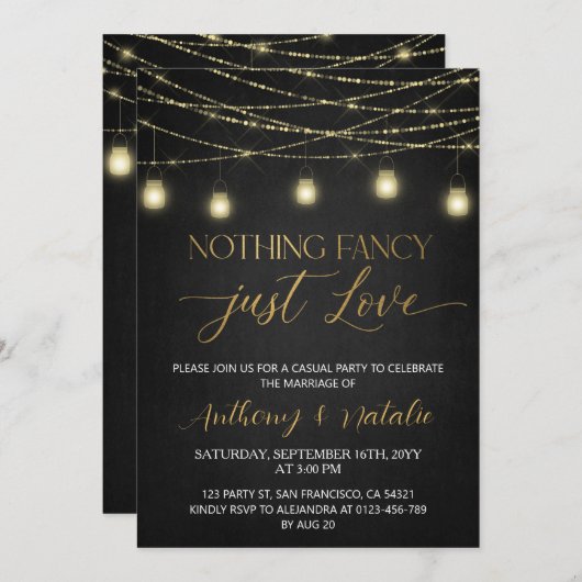 Zwart en Goud Elegant Script Elopement Bruiloft Kaart (Voorkant / Achterkant)