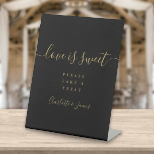 Zwart En Goud Elegant Script Liefde Is Een Zoete G Reclamebord Met Voetstuk