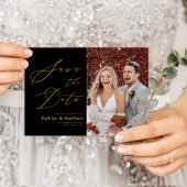 Zwart en goud elegant script opslaan Datum Aankondigingskaart