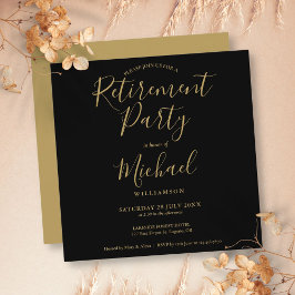 Zwart en goud elegant script pensioenfeest kaart