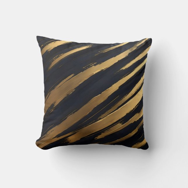 Zwart en Goud Elegant Stripes Sierkussen (Voorkant)