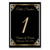 Zwart en Goud Elegant Tafelnummer Kaart (Voorkant)