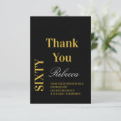 Zwart en Goud Elegant Zestig Verjaardag Bedankkaart (Staand voorkant)