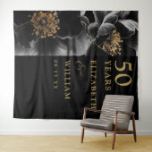 Zwart en goud elegante 50e Jubileum achtergrond Wandkleed (In Situ (horizontaal))