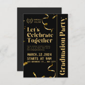 Zwart en Goud Elegante Afstudeerfeest Uitnodiging (Voorkant / Achterkant)