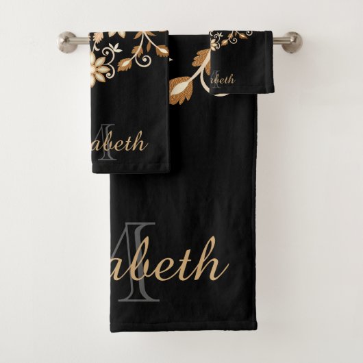 Zwart en Goud Elegante Bloemen Bad Handdoek (Insitu)