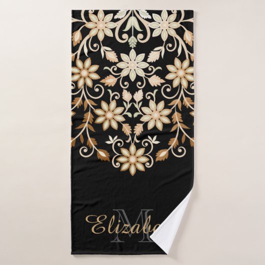Zwart en Goud Elegante Bloemen Bad Handdoek (Badhanddoek)