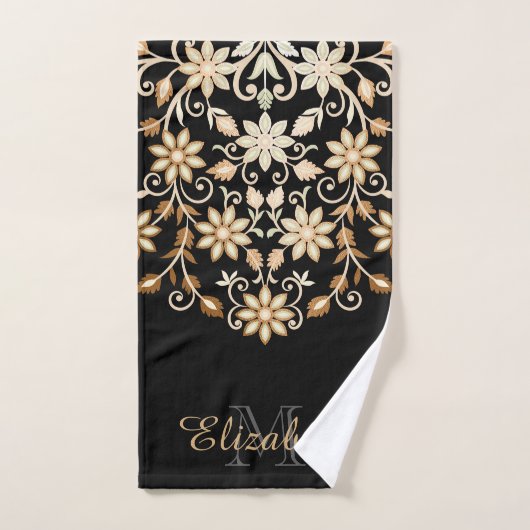 Zwart en Goud Elegante Bloemen Bad Handdoek (Handdoek)
