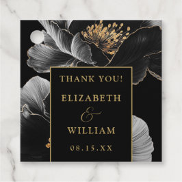 Zwart en goud Elegante Bloemen bruiloft Dank u Bedankjes Labels