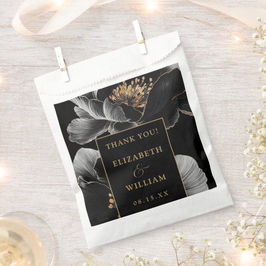 Zwart en goud Elegante Bloemen bruiloft Dank u Bedankzakje (Geknipt)
