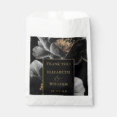 Zwart en goud Elegante Bloemen bruiloft Dank u Bedankzakje (Voorkant)