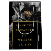 Zwart en goud Elegante Bloemen bruiloft Dank u Medium Cadeauzakje (Achterkant)