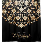 Zwart en Goud Elegante Bloemen Douchegordijn (Voorkant)