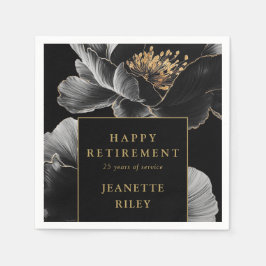 Zwart en goud Elegante Bloemen Gelukkig Pensioen Servet