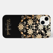 Zwart en Goud Elegante Bloemen iPhone Hoesje (Achterkant horizontaal)