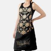 Zwart en Goud Elegante Bloemen Schort (Insitu)