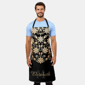 Zwart en Goud Elegante Bloemen Schort (Gedragen)