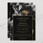Zwart en goud Elegante Bloemenviering van het Leve Kaart (Voorkant / Achterkant)