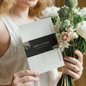 Zwart en Goud Elegante Botanische Moderne Huwelijk Uitnodigingen Wikkel