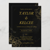 Zwart en Goud Elegante  bruiloft Kaart (Voorkant / Achterkant)