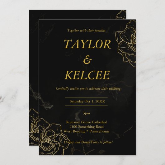 Zwart en Goud Elegante bruiloft Kaart (Voorkant / Achterkant)