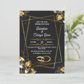 Zwart en goud elegante bruiloft kaart (Staand voorkant)