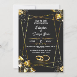 Zwart en goud elegante bruiloft kaart