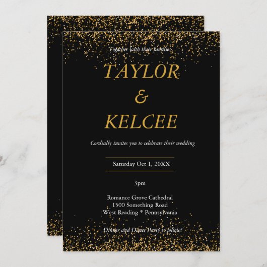 Zwart en Goud Elegante bruiloft Kaart (Voorkant / Achterkant)