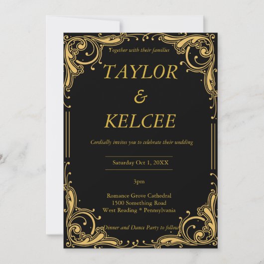 Zwart en Goud Elegante bruiloft Kaart (Voorkant)