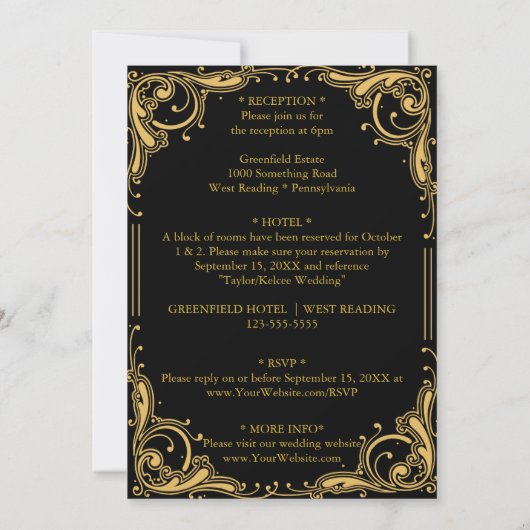 Zwart en Goud Elegante bruiloft Kaart (Achterkant)