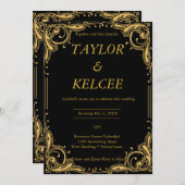 Zwart en Goud Elegante bruiloft Kaart (Voorkant / Achterkant)