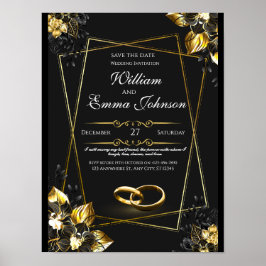 Zwart en goud elegante bruiloft poster