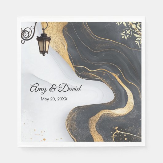 Zwart en goud elegante bruiloft servetten (Voorkant)