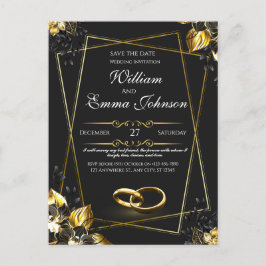 Zwart en goud elegante bruiloft uitnodiging briefkaart